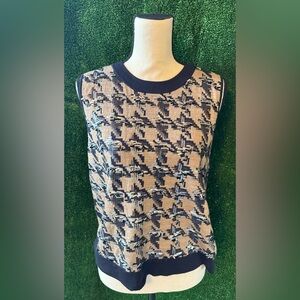Ann Taylor, NEW Tan & Blue Sleeveless Sweater w/ Dark Silver Sequins; Size Large
